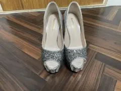 シルバー グリッター オープントゥ ハイヒール