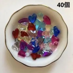 アクリル　ビーズ　パーツ　多面カット　ハート　10色40個