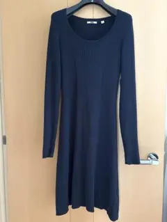 UNIQLO秋物♡濃いネイビー系／ダークグリーン紺色系／綿82%ワンピース お得