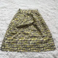 【美品】ユナイテッドアローズ 総柄 フレアスカート 膝丈 イエロー グレー