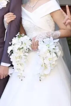 ウェディングブーケ ブートニア付き♡ 韓国発祥バレリーナブーケ♡ ホワイト系