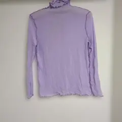 薄紫フリル付きハイネック長袖トップス シースルー