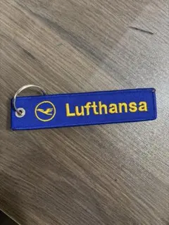 ルフトハンザドイツ航空フライトタグ型キーホルダー（紺色/刺繍）