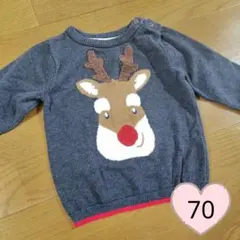 トナカイ柄 ベビーニット セーター グレー 74cm 6-9M クリスマス