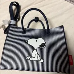 【美品】スヌーピー刺繍ストライプショルダーバッグ