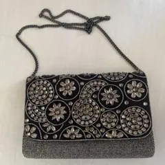 ユナイテッドアローズグリーンリラクシング　ビーズ刺繍 ブラック パーティバッグ