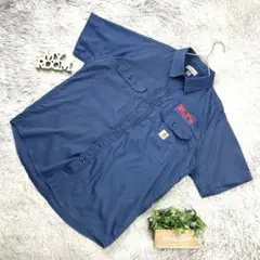Carhartt 推定2010年代前半 ワーク半袖シャツ L ネイビー 企業刺繍