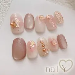 【現品】ネイルチップ　マグネットとホロのピンクニュアンス/華やか・お呼ばれ