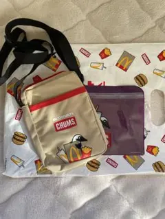 CHUMS マクドナルド付録 ショルダーバッグ アクリルポーチ 紫 ベージュ