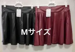 【2着セット】新品 フレアミニスカート ブラック＆エンジ M ウエストゴム仕様のサムネイル