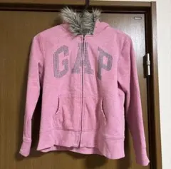 GAP ピンク ロゴパーカー レディース可 ファー付き