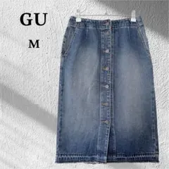 GU ジーユー デニム タイトスカート ボタンフロント 切りっぱなしデザイン M