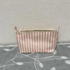 ハンドメイド ピンクストライプ柄 バッグインバッグ