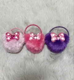 ディズニー ミニー ヘア ゴム 3個 ピンク、紫