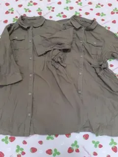 カーキ 七分袖 シャツワンピース120　2枚セット 双子　年子
