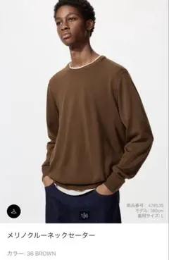 メリノクルーネックセーター S ブラウン