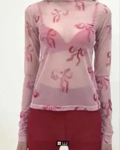 POPPY リボン ハイネックシースルートップス 長袖 あさぎーにょ シアー
