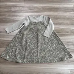 【apres les cours】オリーブグリーン花柄七分袖ワンピース