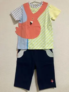 ファミリア 新品ピアノ鍵盤Tシャツ 緑系チェックハーフパンツ 120cm