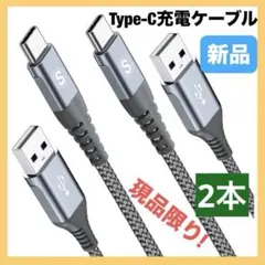 ❤️2本✨タイプC充電器 急速充電 ケーブル　2m グレー