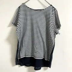 ボーダー カットソー 半袖 ネイビー カジュアル ゆったり 春夏 着回し C9