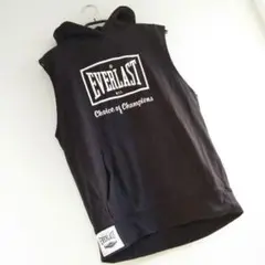 ◆44 極美品 未使用 EVERLAST エバーラスト 袖なし パーカー 黒のサムネイル