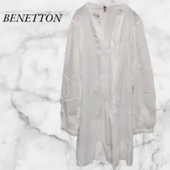 ベネトン ロングシャツ バンドカラー チュニック ブラウス M ホワイトのサムネイル