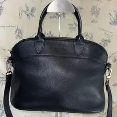 ロンシャン　シボ革　2wayバッグ　ブラック