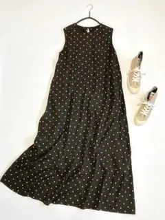 美品BEAMS HEARTビームス大人可愛いバックタックリネンAラインワンピース