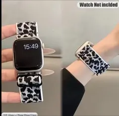 Apple Watch バンド レオパード柄 ベルト 伸縮性 黒白 モノトーン