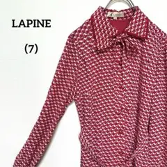 A142 LAPINE 波模様 赤白 長袖 レトロ ワンピース S