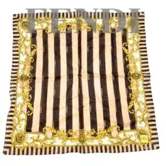 【未使用】FENDI フェンディ ロゴ ゴールドプリント ハンカチ スカーフ