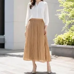 アンジェムベルテッドプリーツロングスカート シースルー シアーベージュのサムネイル
