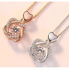 【シルバー】 クロスダブルハート ネックレス ダンシングストーン アクセサリー