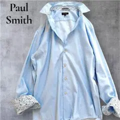 Paul Smith シャツ　ジャガード　総柄　花柄　ブルー　長袖　L 春夏