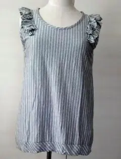 美品★ユナイテッドアローズグレー×白ストライプフリルTシャツ