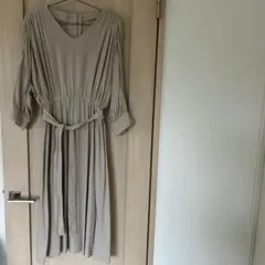 ベージュ 無地 レーヨン ロング ワンピース L