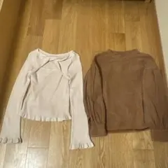 ホワイト・ブラウン長袖トップスセット