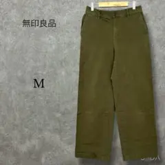 ♡無印良品【M】チノワイドパンツ ストレッチ ウエストゴム 無地 カーキ
