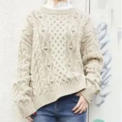 LOWRYS FARM ケーブルポンポンニット