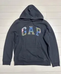 00s OLD GAP カモフラージュロゴ 墨黒　スウェット￼パーカー
