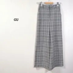 GU ワイドパンツ S グレー チェック ハイウエスト 美シルエット