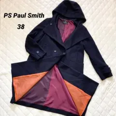 ポールスミス　チェスターコート　ネイビー　38 毛100% 裏地派手　フード付き