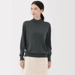 無印　婦人　洗えるウールハイゲージハイネックセーター　ダークグレー XL