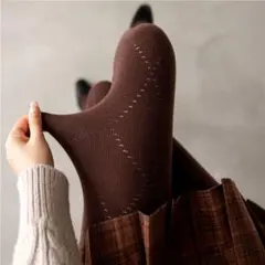 ブラウン ストライプ模様 タイツ フリーサイズ