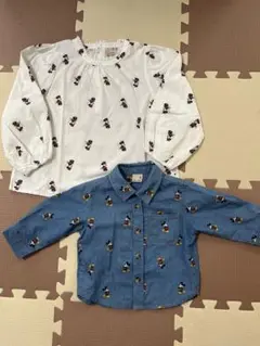 petit main 姉弟リンクコーデ ミッキー柄シャツ&ミニー柄ブラウス