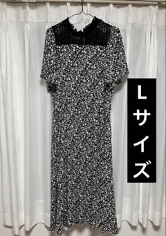 花柄 半袖ロングワンピース レース襟