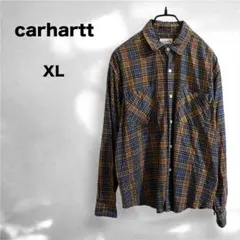 【好配色】カーハート チェックシャツ XL相当 ライトネル 紺茶黄