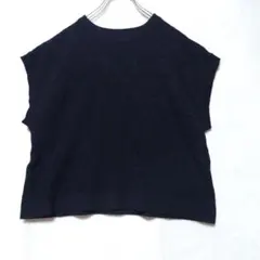 シーズンリーズン 透かし編み ニット ベスト ブラック (L)