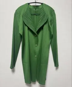 極美品✨プリーツプリーズ　ロングカーディガン　サイズ5 大きいサイズ　グリーン PLEATS PLEASE ISSEY MIYAKE - プリーツプリーズ ロングカーディガン